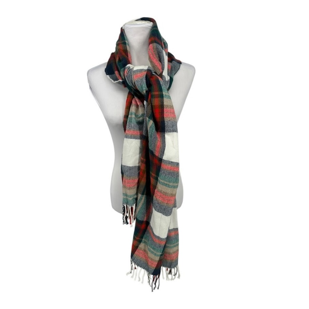 J.Crew Plaid Blanket Scarf Oversized Tartan Fringe Preppy Holiday Academia